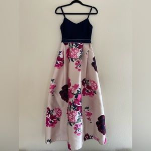 Spaghetti strap navy blue & large blush base, floral print skirt